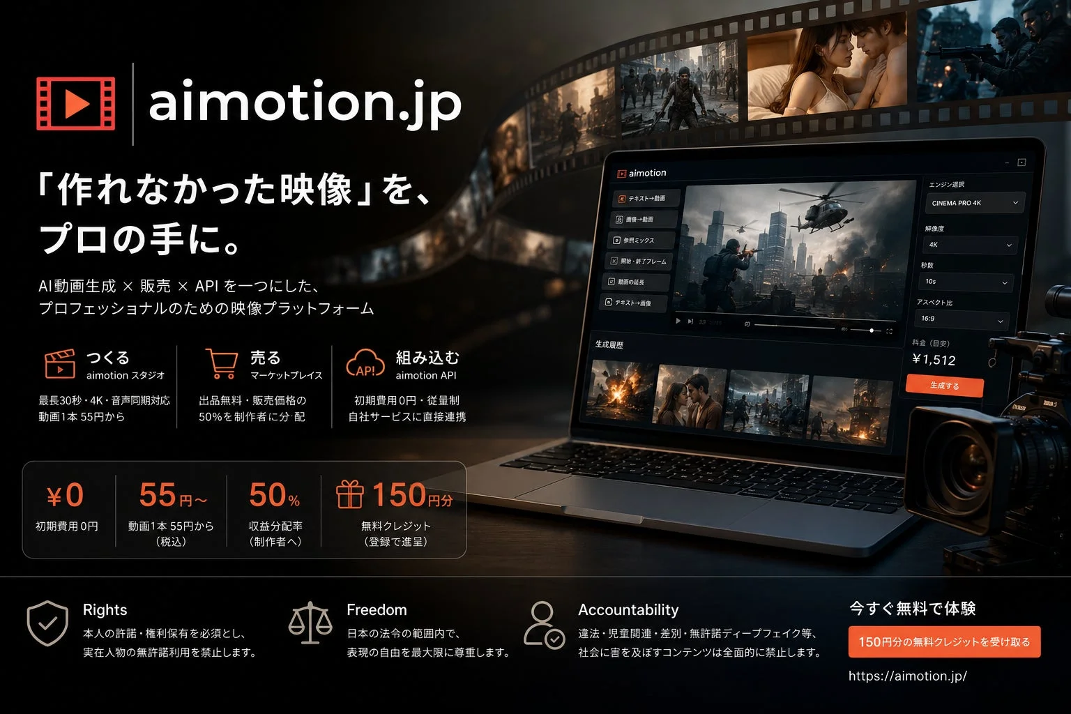「作れない」を過去に！AI映像プラットフォーム「aimotion」が初期費用0円、1本55円から映像制作の常識を塗り替える！